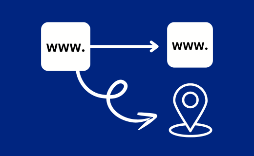 Illustration of domain pointing to IP, and one pointing to another domain.